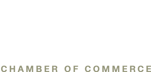 Chamber of Commerce wordmark in olive green at the bottom on a white background.
